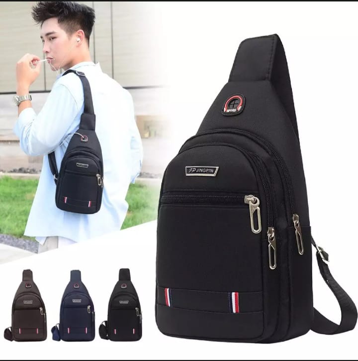 Men's Nylon Summer Casual Side Bag for Men - Crossbody Sling Messenger with 3 Zippers