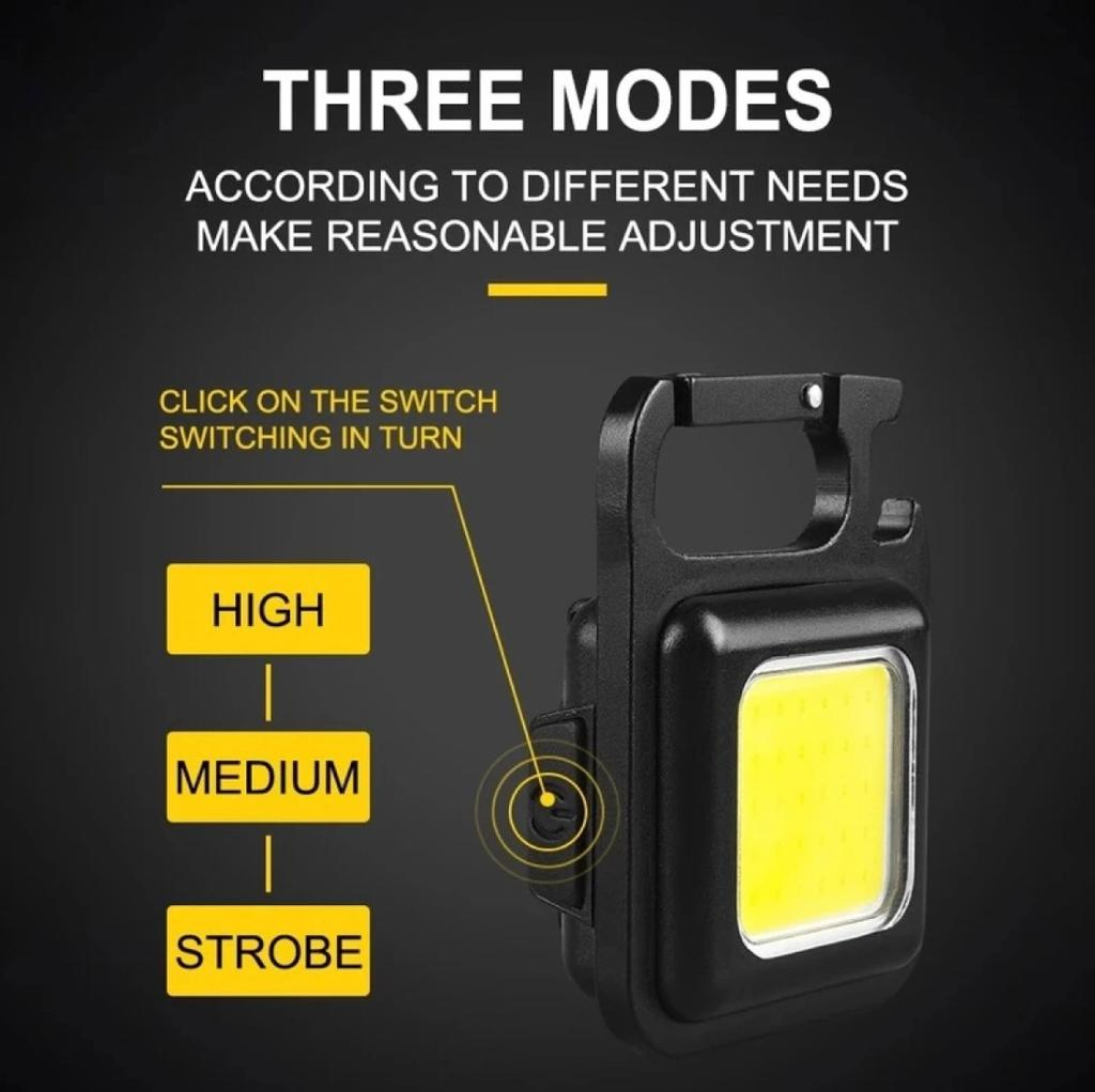 New Multifunction COB Rechargeable Keychain Mini Small High power Flashlight 3 Light Modes Portable Pocket work Light Key chain with Collapsible Folding Bracket Bottle Opener and Strong Magnet Base for Fishing Walking,Outdoor Recreation Hiking and Camping