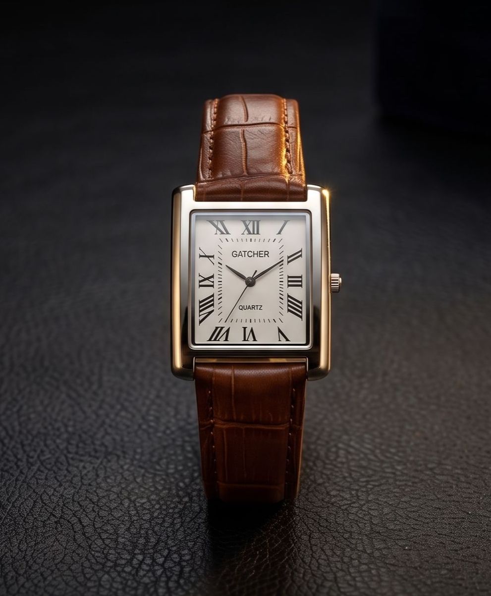 🔥Trendy Men's Leather Strap Rectangular Roman Dial Quartz Watch | Classic Formal Wrist Watch for Men | Premium Business Casual Watch