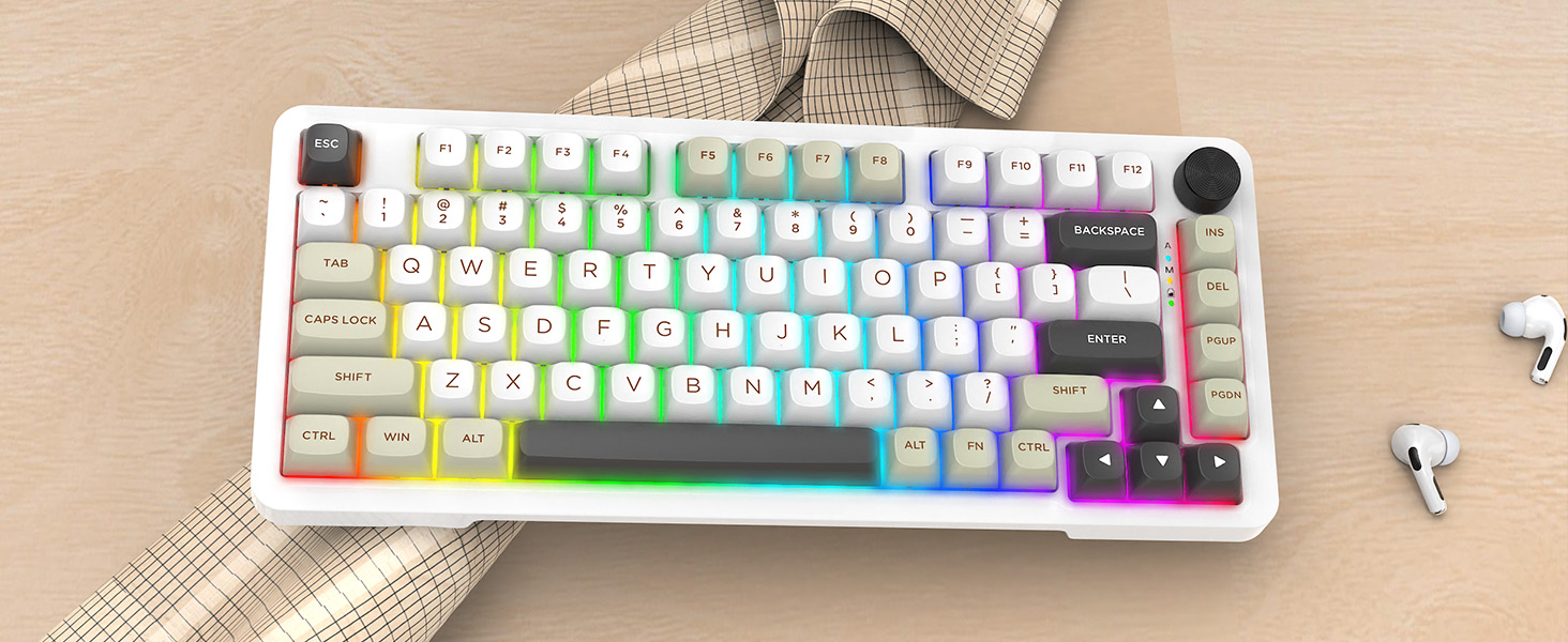 E-YOOSO Z-82 Tri-Mode Wireless 75% Gaming RGB Mechanical Keyboard Hot Swappable with Five-Layer Padding & Knob, Bluetooth/2.4GHz/USB-C, White Grey 25 539ed1d72985f173e11a59bbf5ada93a