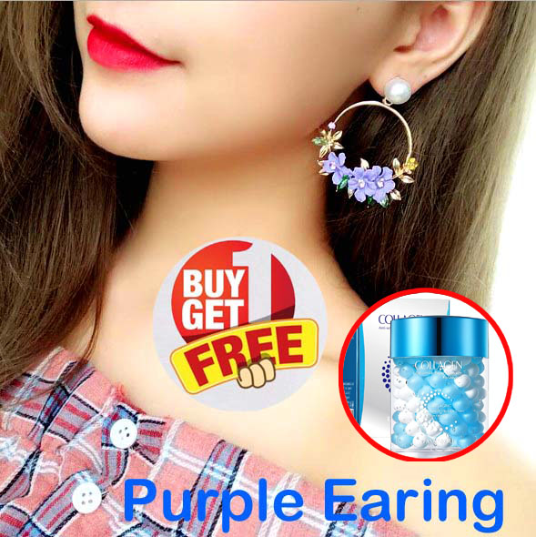 Hot Sale Purple  colors Bohemian Flower with Pearl Earrings Female Girls Ornaments