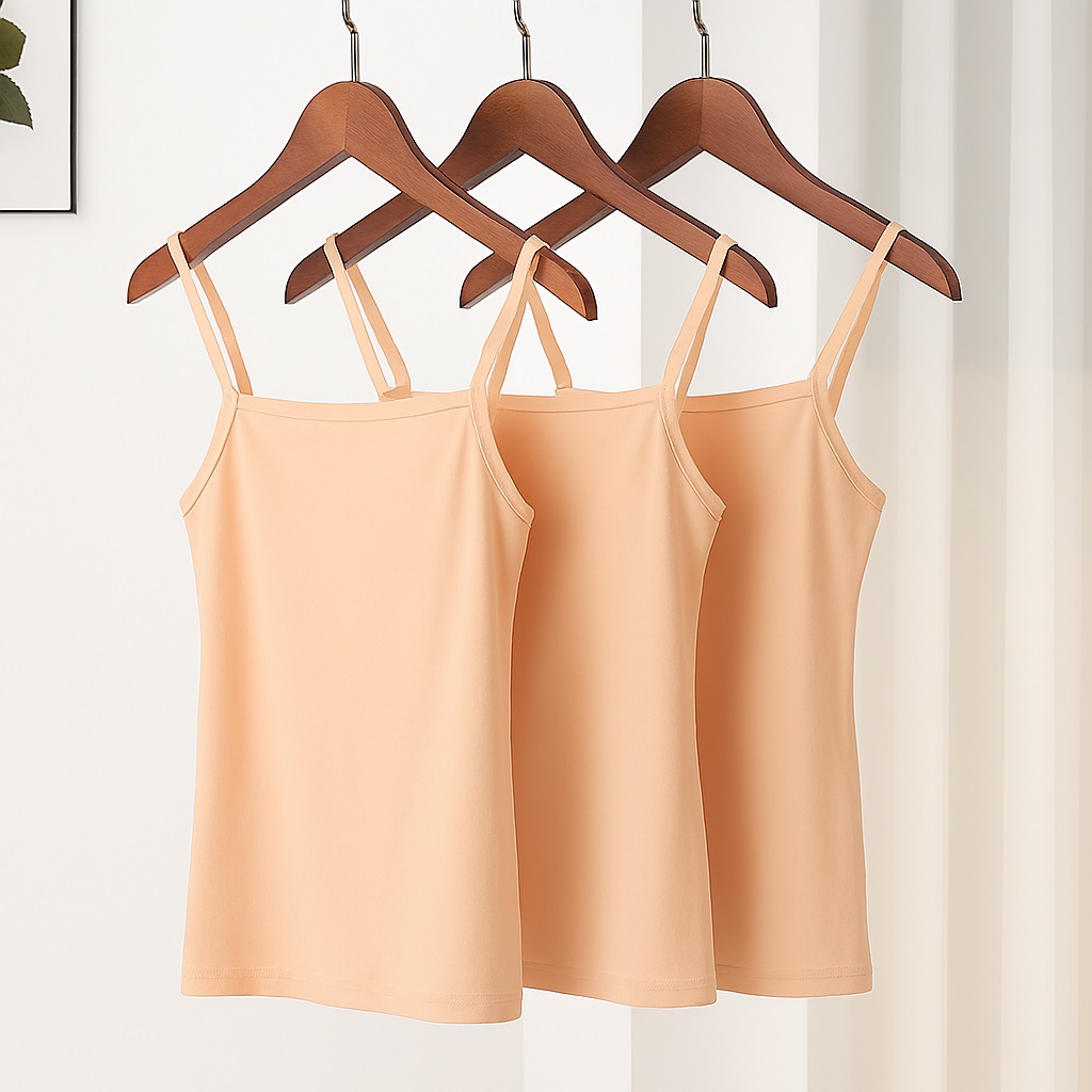 Pack of 3 Women Simple Camisoles Summer Girl Strap Cotton Sleeveless Thin Camisole Vest Solid Top Simple Base Vest Multicolor Tops Female Undies