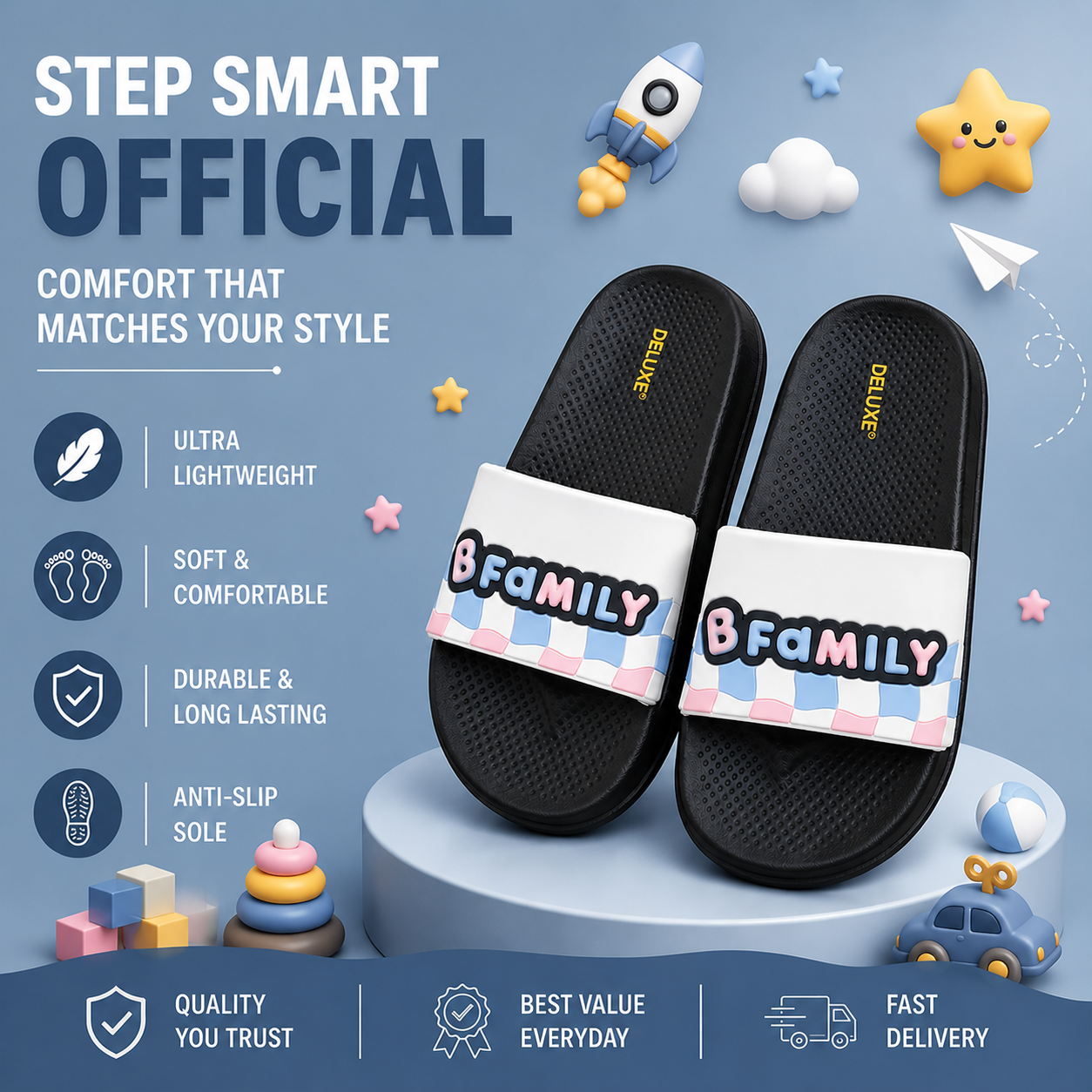 Kids B-Family Slide Slippers - Soft & Comfortable