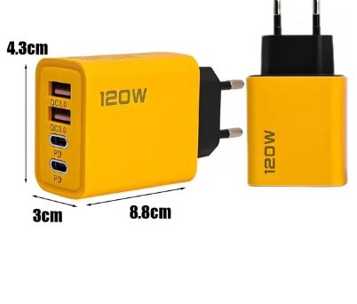 120W  Portable USB-C PD 4-Port Adapter Quick Charge Wall Charger