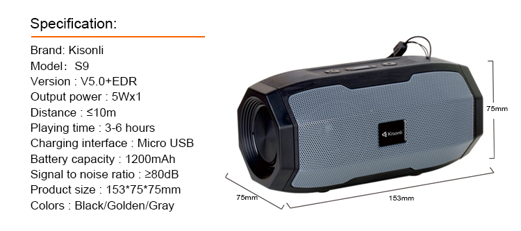 Kisonli cheap model S9 mini USB/AUX portable wireless computer BT outdoor speaker