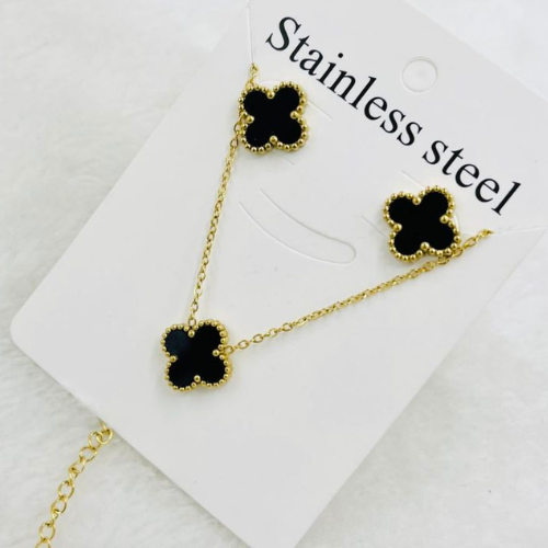 : Elegant Stainless Steel Black Clover Jewelry Set: Stylish necklace  and Earrings for Women and Girls - Durable, Hypoallergenic, and Fashionable Stainless Steel Jewellery Collection