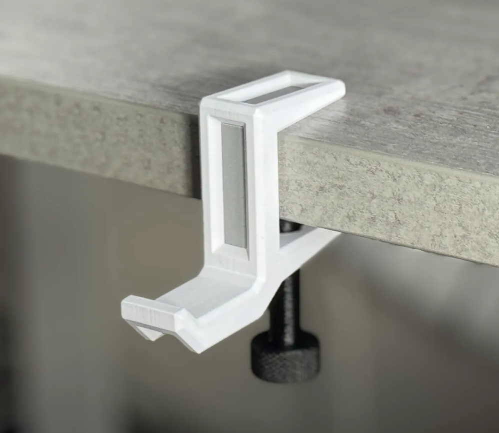 Adjustable Desk Headphone Hook Clamp | 3D Printed Headset Holder | Under Desk Headphone Hanger | Gaming Headphone Stand | Black & White