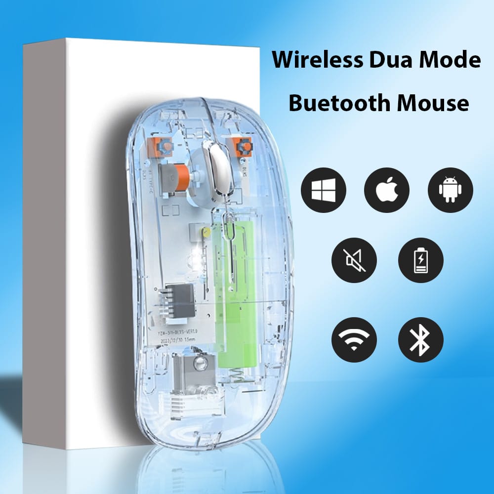 Type C Transparent Rechargeable Wireless Mouse Ultra Slim Gaming Mouse RGB Dual Mode 5.1 Bluetooth Mouse Rechargeable Battery Gaming RGB USB Wireless Optical Mouse With Silent Clicks 2.4G Backlit Mice Mouse For Pc Laptop, Computer, MacBook, iPad, Smart TV