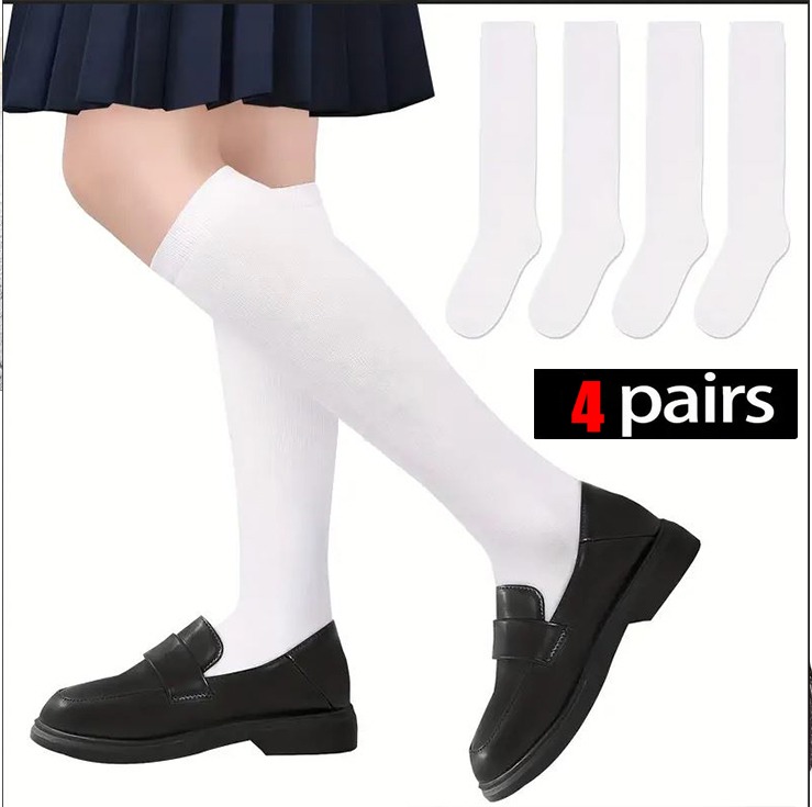 Pack of 4 Kids School Socks | Premium Black & White | Soft Cotton & Stretch Fit