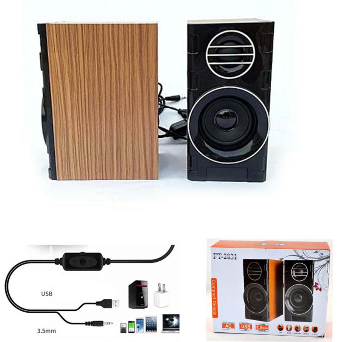 FT-2031 USB Powered Multimedia Desktop Speaker with Stereo Audio for PC Laptop Computer Mobile Tablet Compact Design for Home Office Use