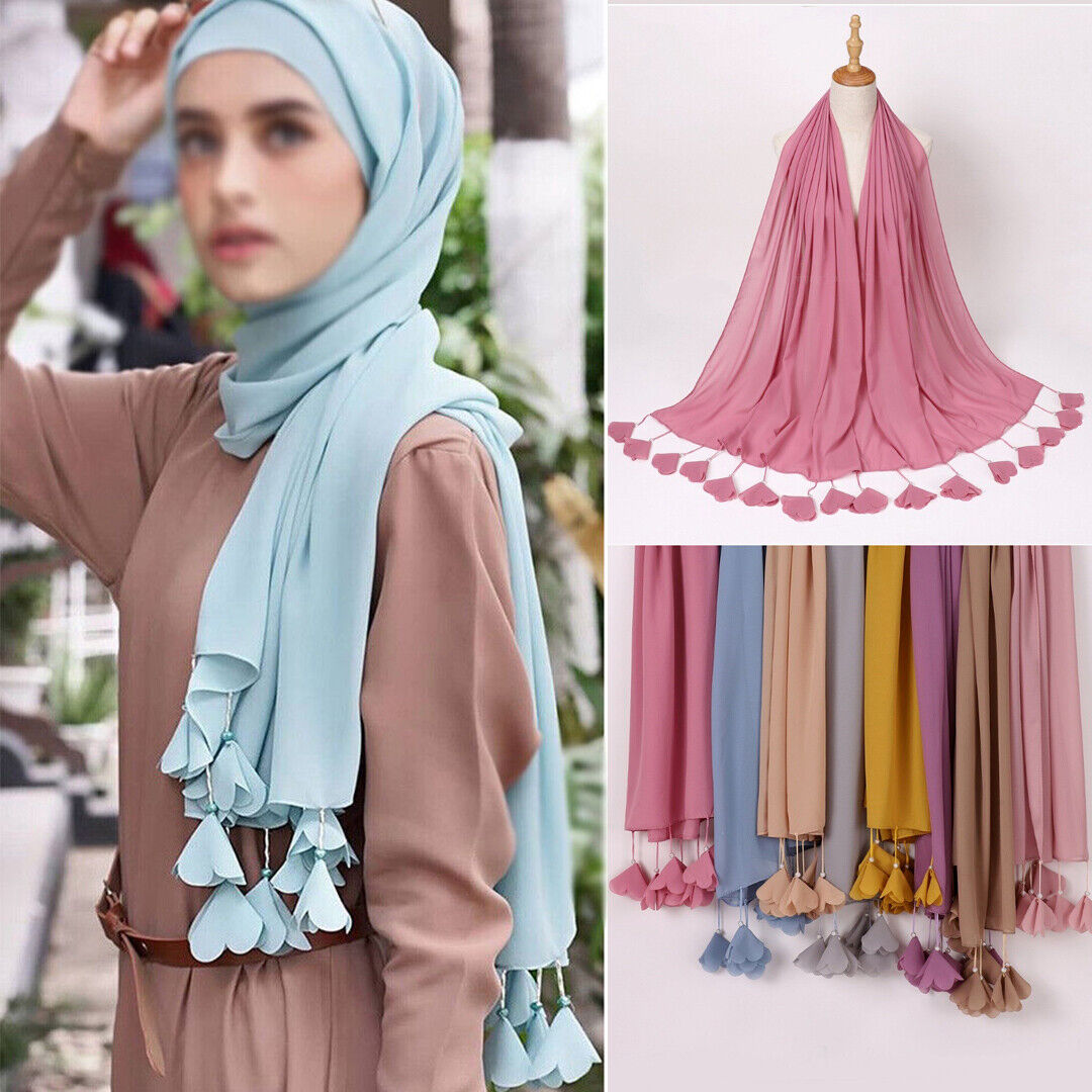 aldhani-Chiffon Hijab Scarf Women Head Wrap Shawls Flower Hijabs Tassel Scarves
