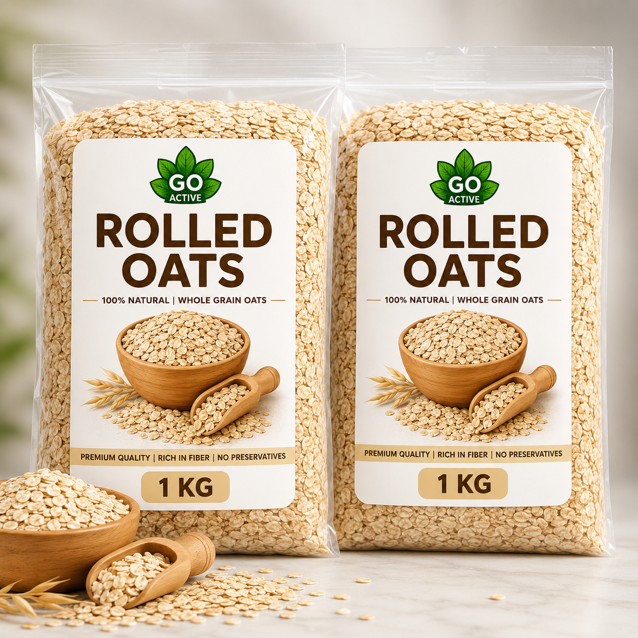 2KG Organic Rolled Oats  | Oatmeal | Old Fashioned Rolled Oats | High Protein and Fiber | Go Active | Obtained from Barley