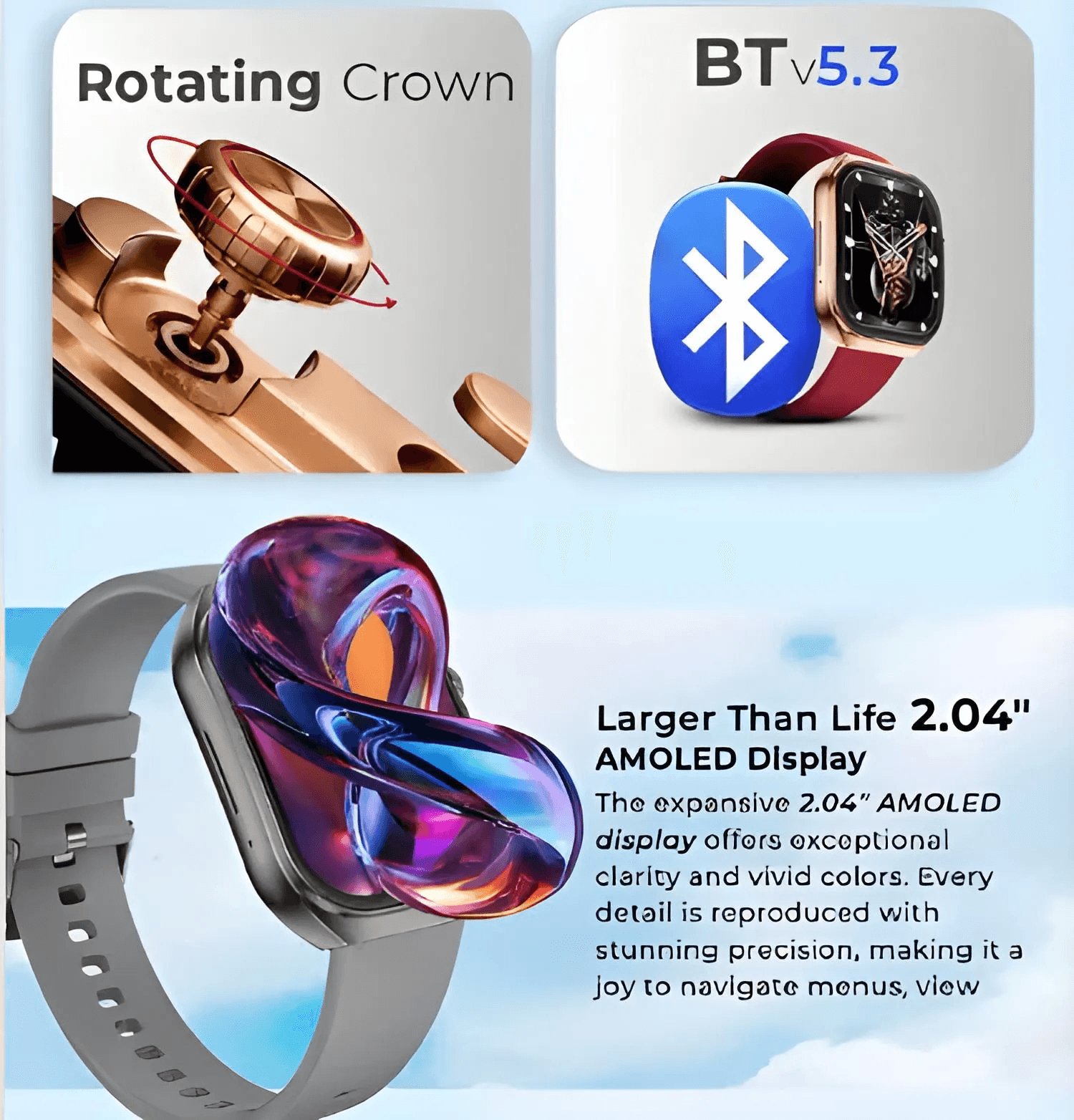 Zero® Delta Smartwatch | Ultra 2.04” AMOLED Display, Bluetooth Calling, IP67 Waterproof | Best Price Smart Watch for Men, Women, iOS & Android Users