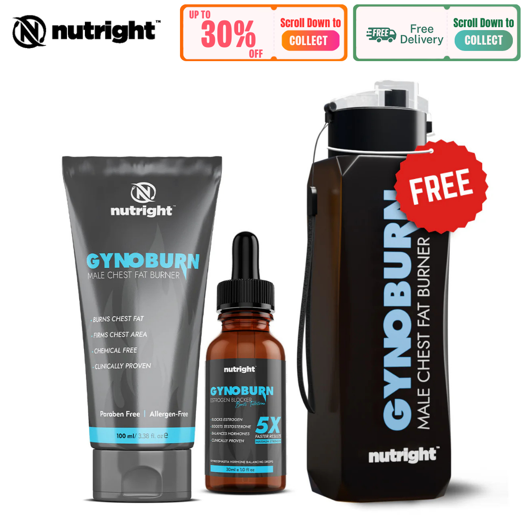 Nutright Original | Gynoburn Cream & Drops Bundle for Men - Free Gynoburn Water Bottle |  Reduces Chest Fat | Burns Men's Chest Fast | Clinically Proven Safe & Effective | 100% Original