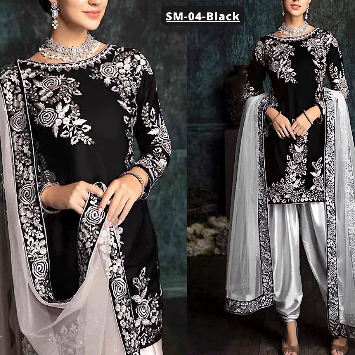 Fancy Embroidered Black Silk Party Wear Dress SM-04 Unstitched | Daraz.pk