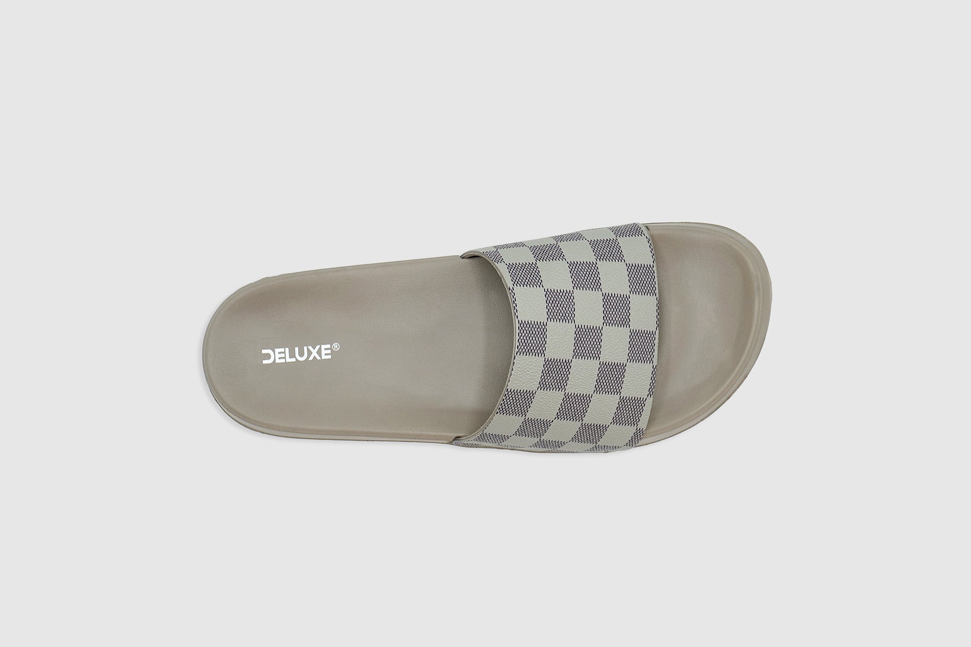 Deluxe Footwear open greige Luxury Check Slides For Men & Women - SS26