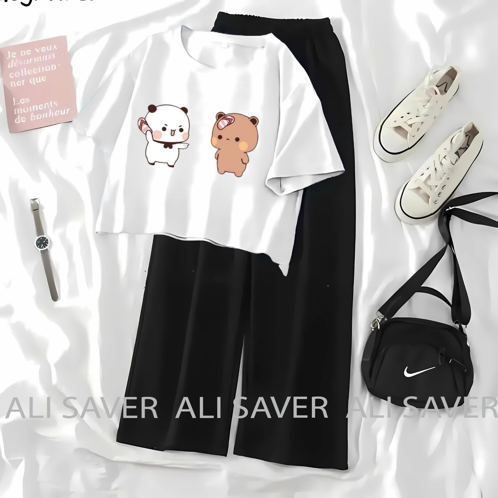 Casual Animal Print Top and Skirt Set for Girls - Cute Cartoon Character Design - Fashionable Outfit for Teens