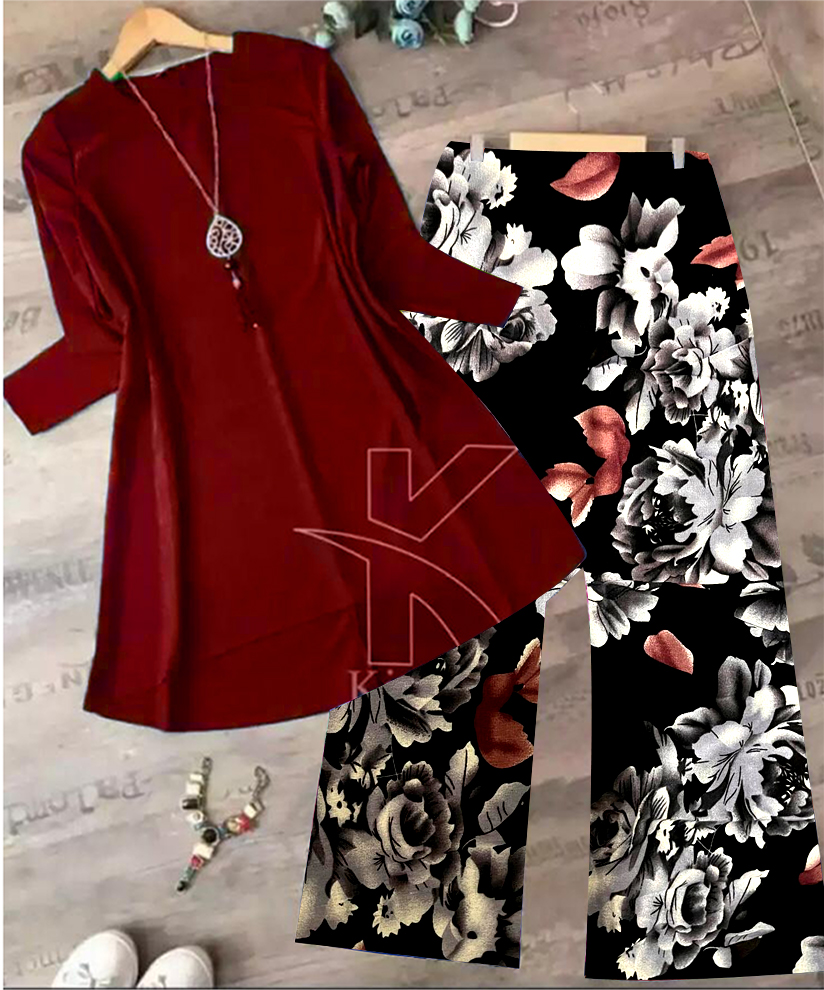 New Plain Kurti And Printed Trouser For Girls And Women