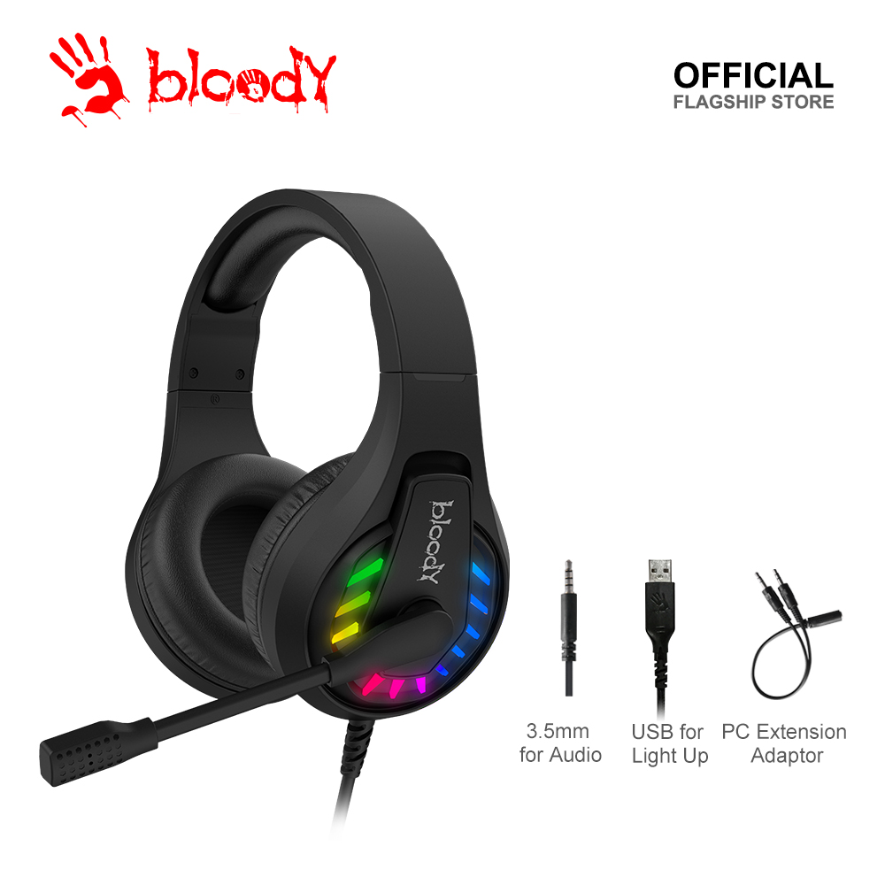 Bloody G230P Stereo Surround Sound Gaming Headset Neon LED Backlit Noise Canceling Mic 3.5 mm Compatible with PC Tablet Mobile PS4 PS5