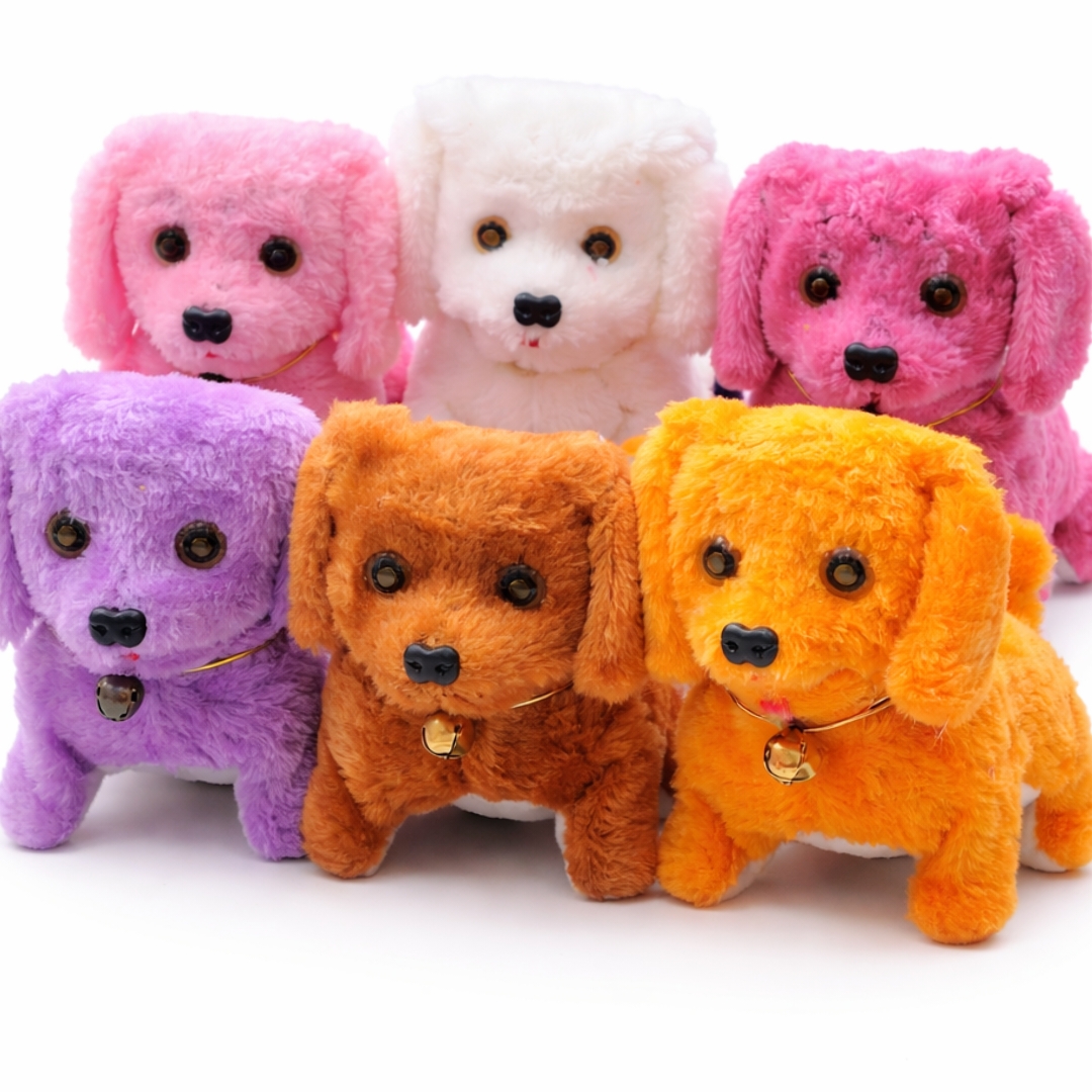 1pcs Cartoon Walking Barking Puppy Dog Plush Toy Flash Eyes Battery Operated Multicolor