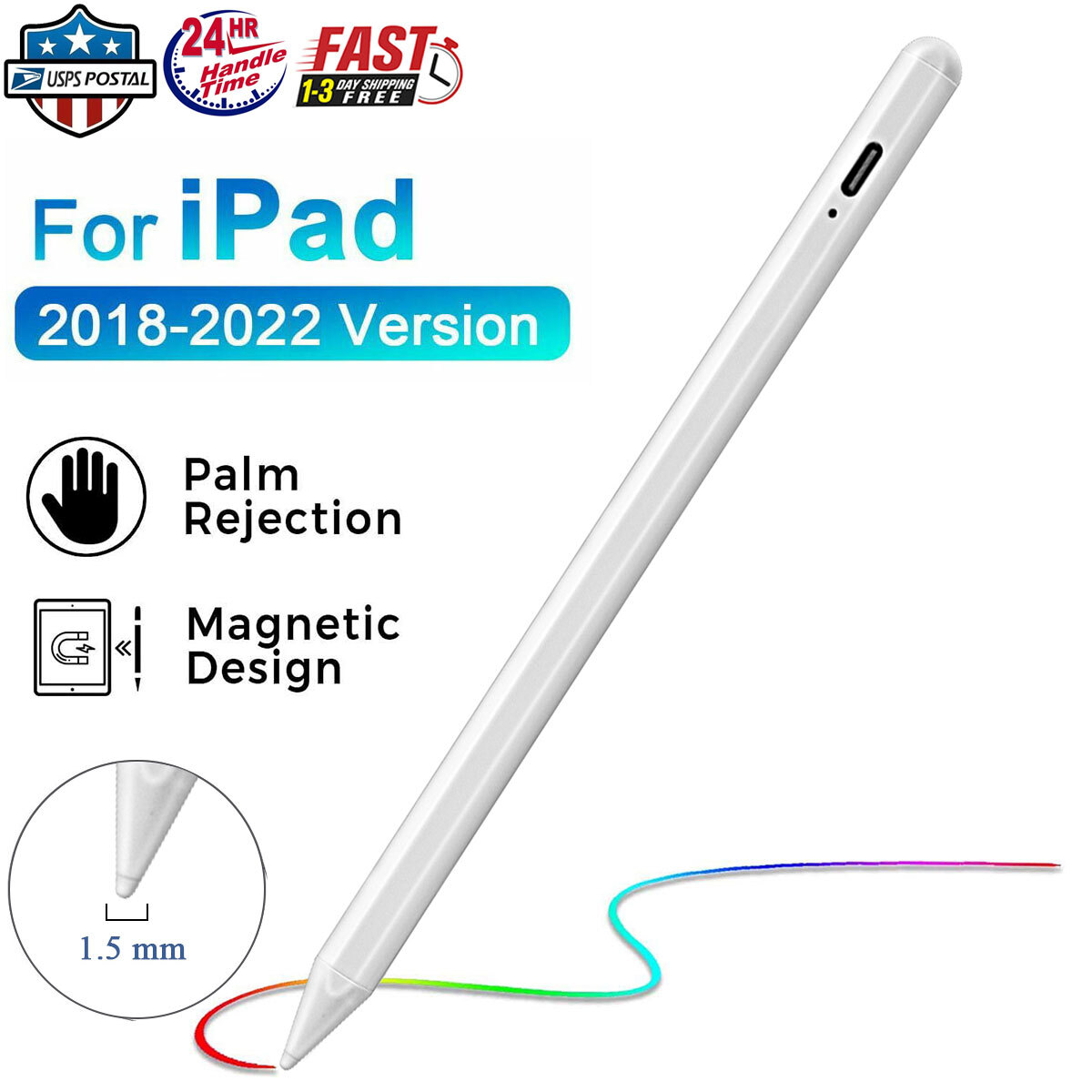 Smart Stylus Pen for Tablet, Universal Digital Pencil for iOS, Android & Windows Devices, Palm Rejection & Tilt Support, Touchscreen Writing & Drawing Pen