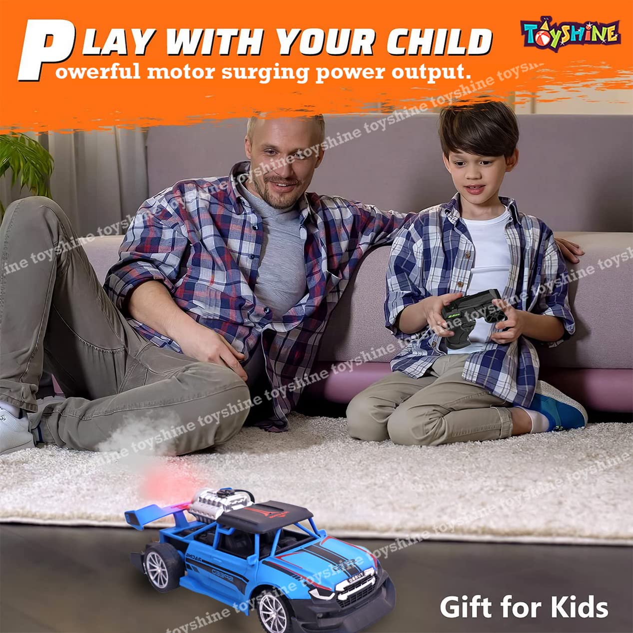 Rc Car High Speed Racing Car Remote Control Rechargeable Rc Smoke Spray Remote Control Light Smoke Spray Emulation Exhaust Car in 1:20 Scale With Rechargeable Battery & Cable 2.4G RC Light Spray Car For Long Range