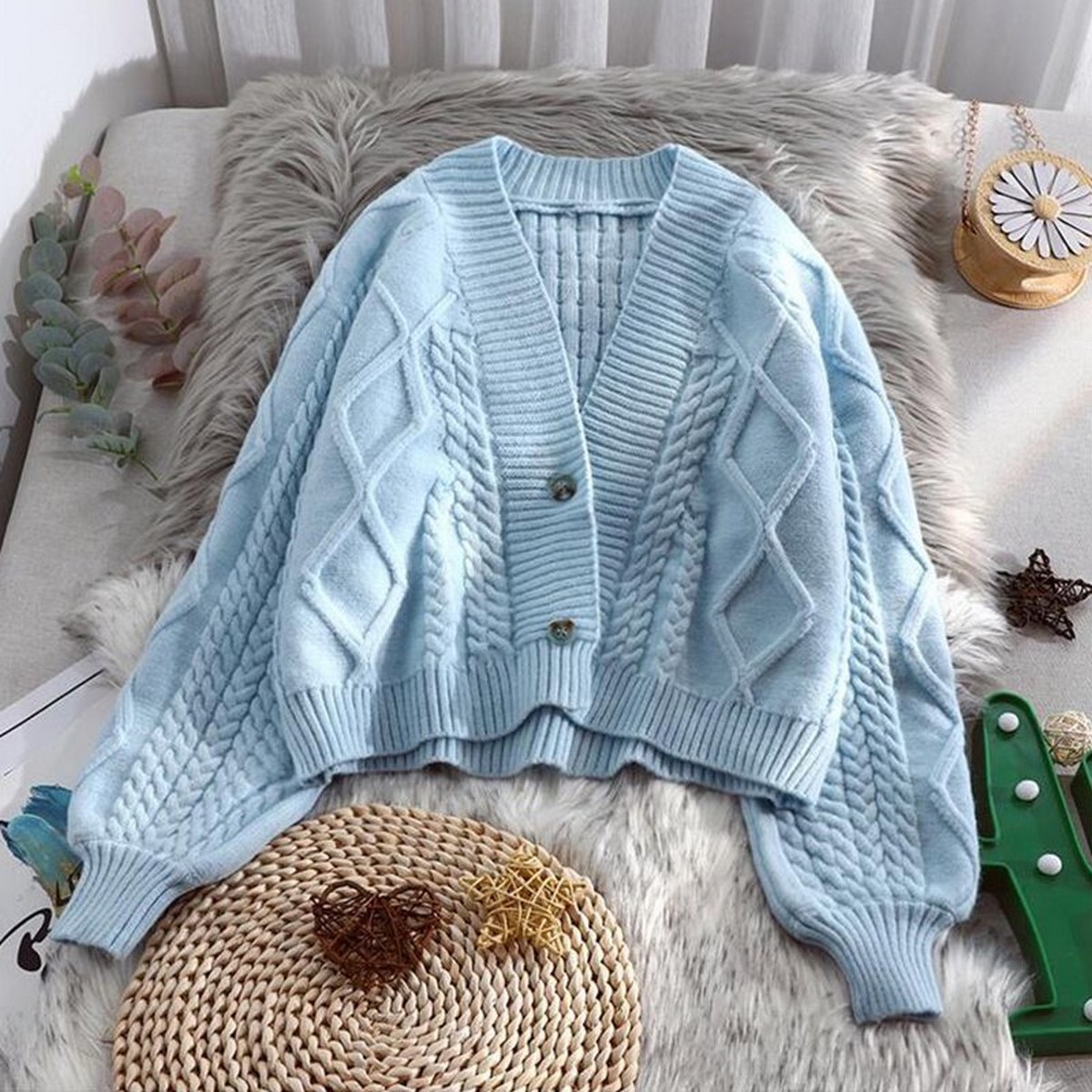 Short Knit Cardigan Korean Style 