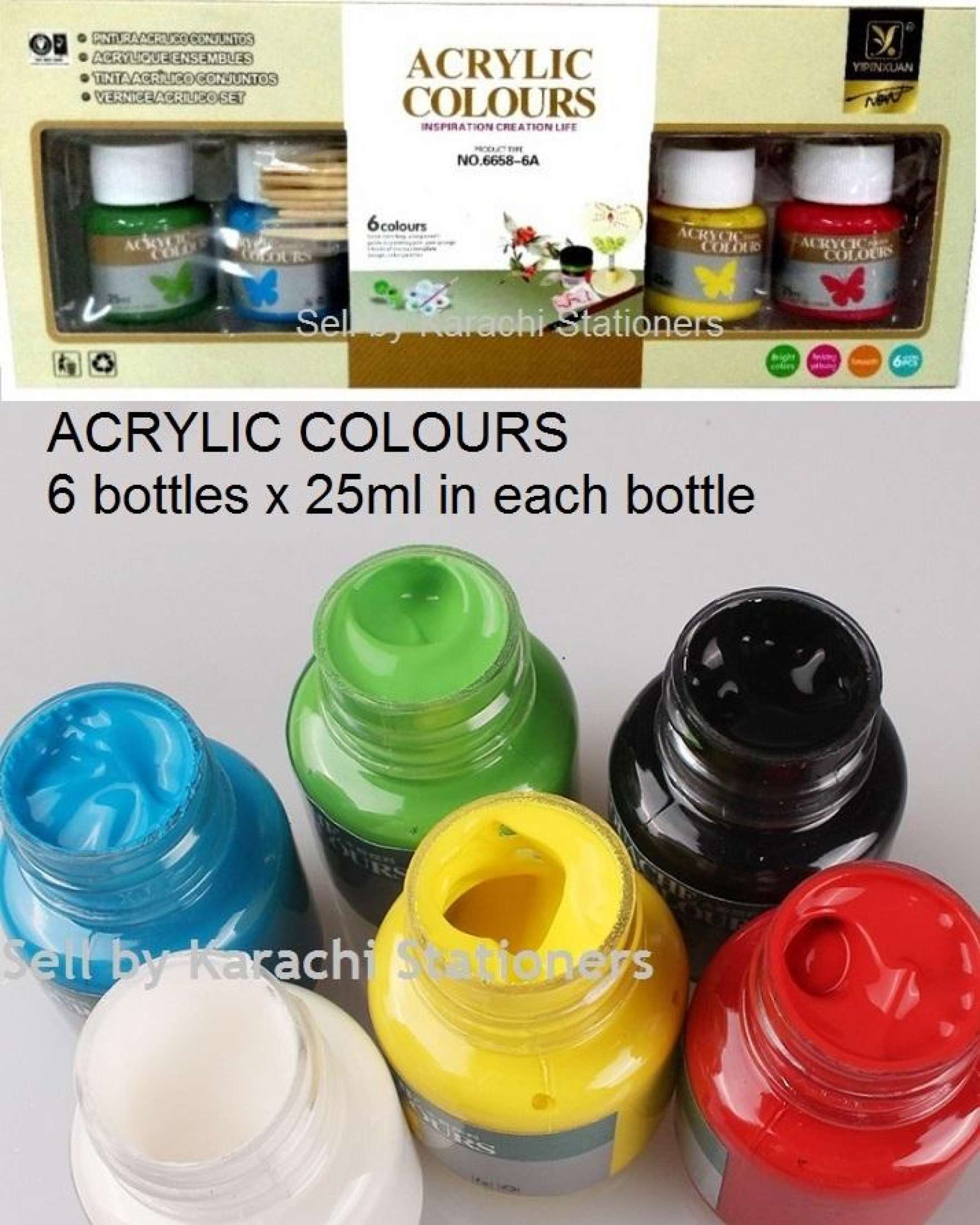 Acrylic Painting Colors 6 Basic Colour Acrylic Paint In Bottle 25ml In Each Price in Pakistan