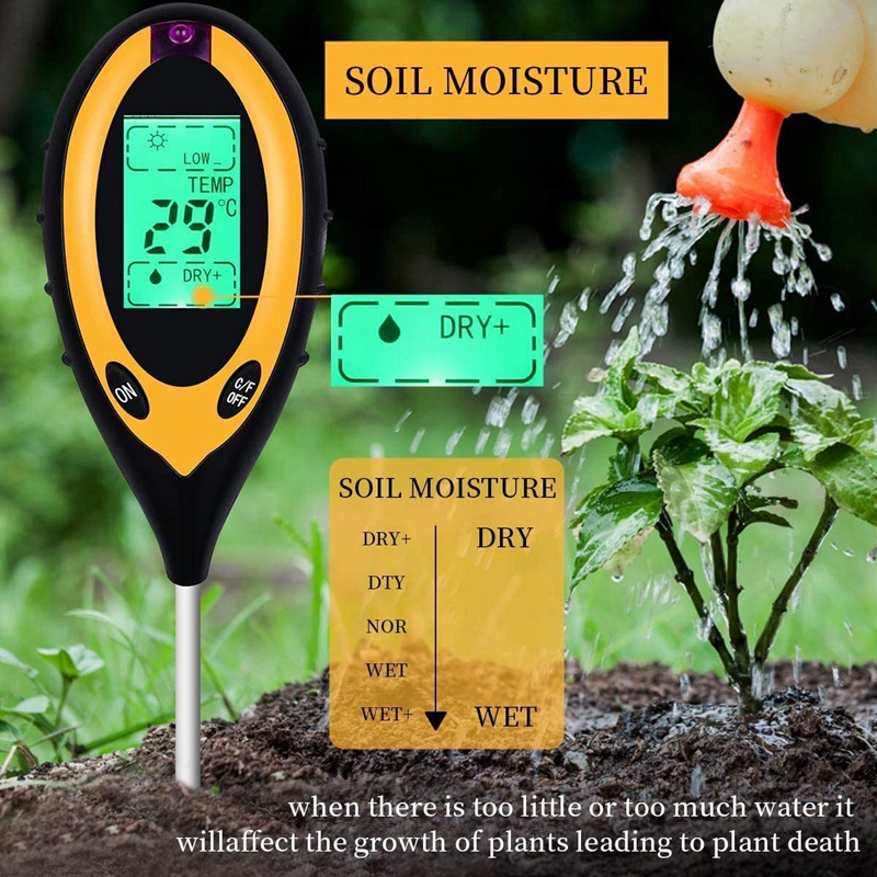 Soil PH Meter Soil Tester, 4 in 1 Soil Test Kit, PH Moisture Temperature Light Water Tester and