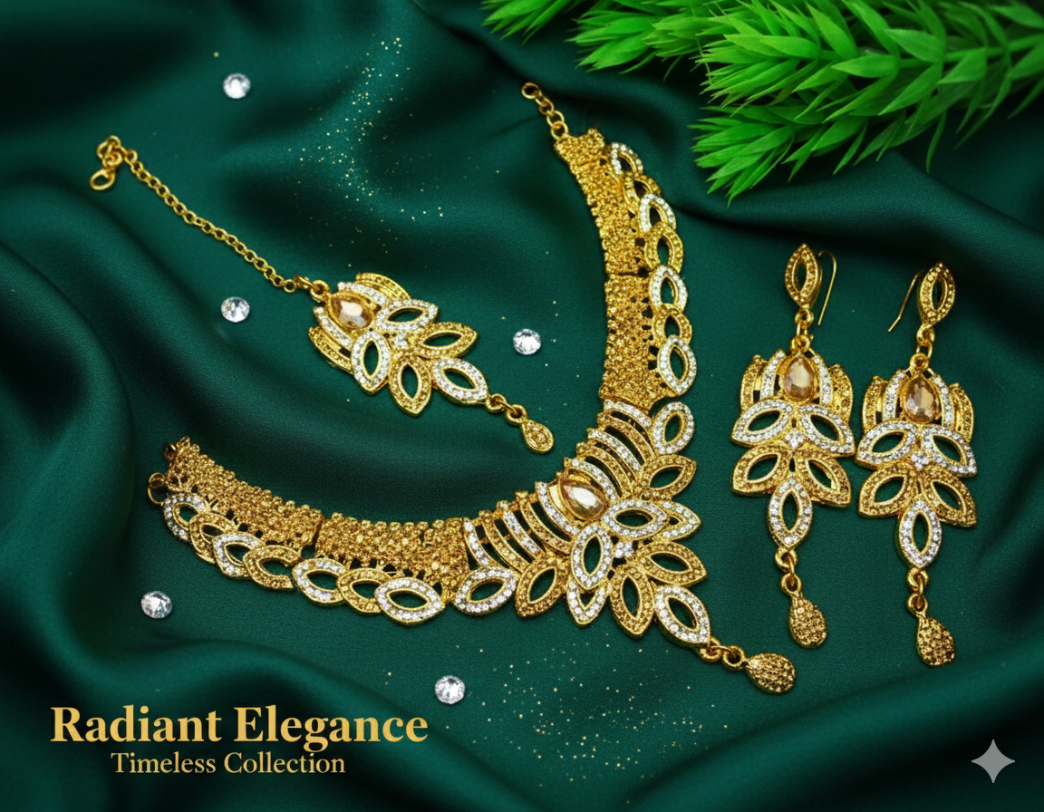 Artificial Bridal Jewelry Chokar Style Set With Beautyfull Tika With Ear Rings Long Lasting Polish For Beautyfull Girls 001