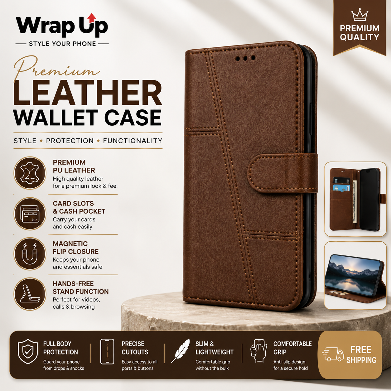 Oppo A58 Premium Leather Wallet Book Cover Case with Card Holder