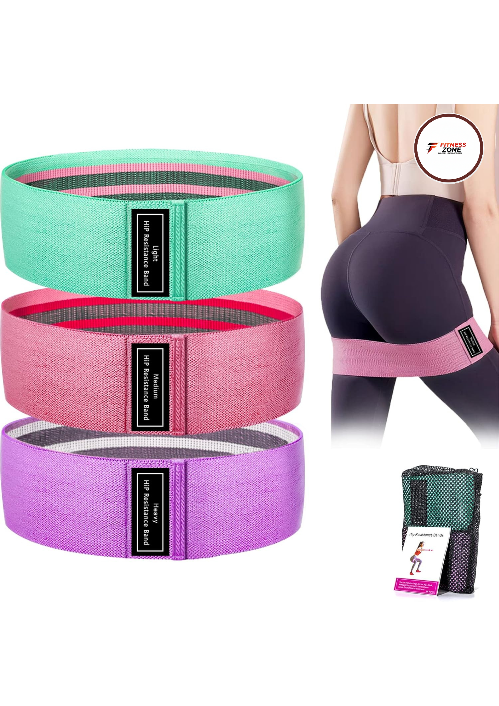 Fabric Resistance Bands Set (3-Pack) – Non-Slip Booty Bands for Squats, Glute & Leg Workouts | 3 Levels for Home Gym & Strength Training