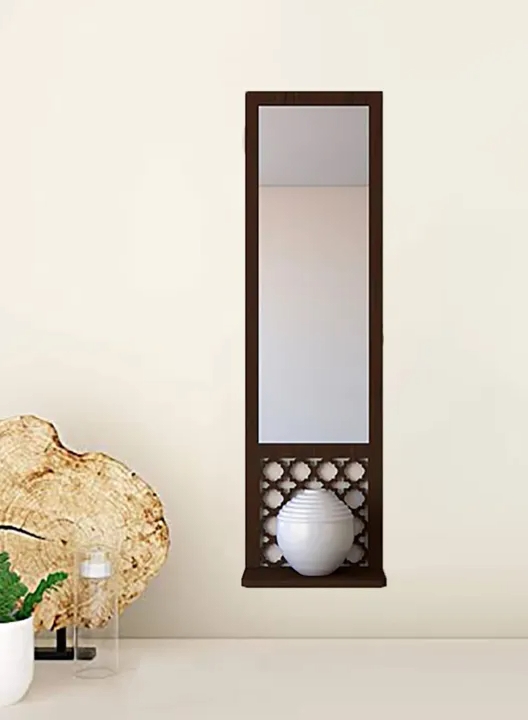 Mirror Shelf Wooden Pot Holder Home Office Wall Decor In Brown 1/3 Pcs Wooden Wall Mounted Pot Holder With acrylic Mirror
