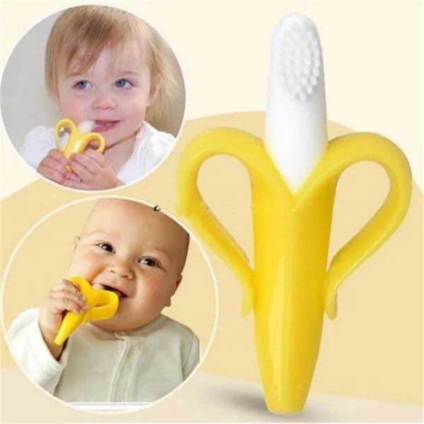 Baby Teether Toys BPA Banana Teething Ring Silicone Chew Dental Care Toothbrush Nursing Beads Gift For Infant