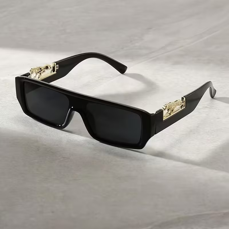 Bestwear.pk 2025 Trendy Jaguar Decorated Arms Cheetah Inspired Rectangular Sunglasses For Men & Women - Vintage Square Frame Sun Glasses For Girls & Boys - Fashion Rectangle Eyewear Eyeglasses for Unisex & Ladies