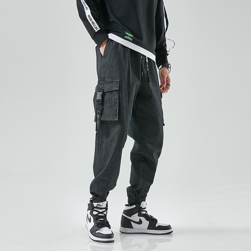 Men Cargo Pants Joggers Denim Baggy 