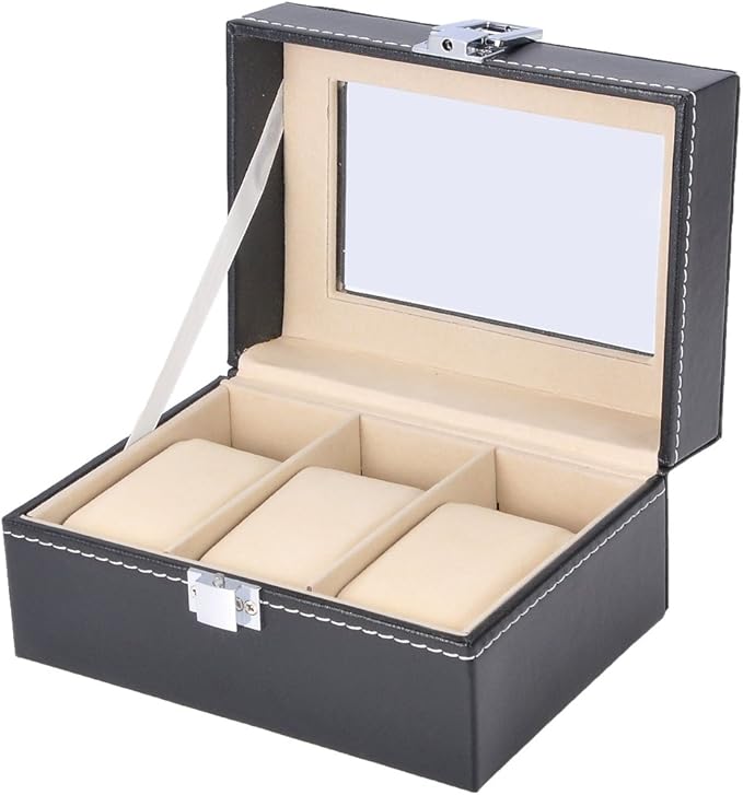 Watch Box for Men PU Leather Watch Organizer Storage Style Black Holds Up to 12 Watches