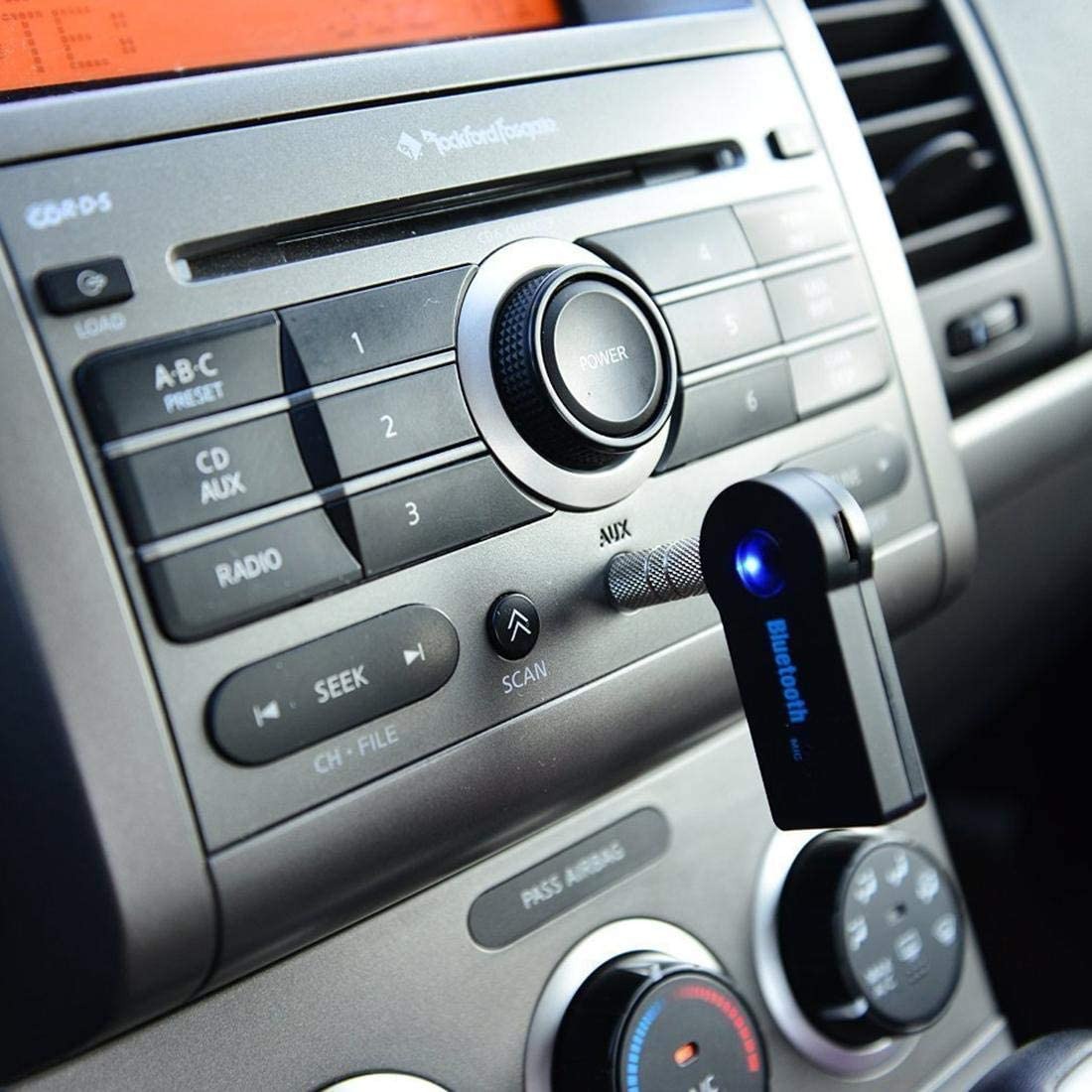 HT  3.5 mm Car Bluetooth Music Receiver Adapter with Built-In Microphone for Hands-free Calling Stereo Output for Audio Streaming System Equipment Compatible with All Android, Windows, iOS Devices