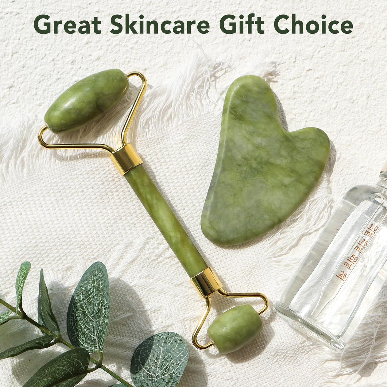 3 in 1 Set Original Jade Roller for Face - Face Roller, Natural Skin Care Tools - Face Massager, Facial Roller for Skin, Body, Eyes, Neck - Tones, Firms, Depuff