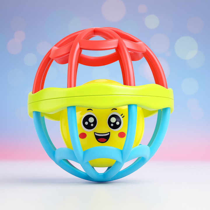 Ball Rattle Soft Silicone Safe Sensory & Easy Grip Toys Baby Teether With Smiley Bell Toy for Infant Babies Girls Boys