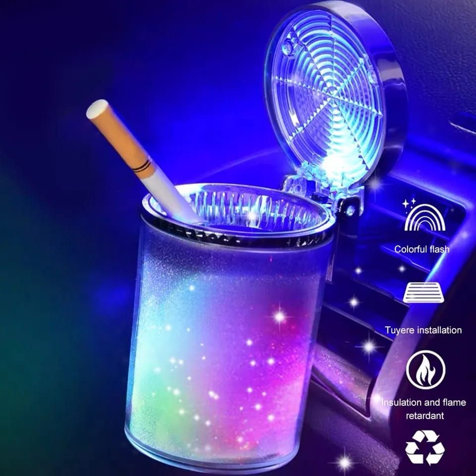 1PC LED Glowing Universal Car Ashtray - Smokeless Storage Cup for Cigarette  Retardant Box