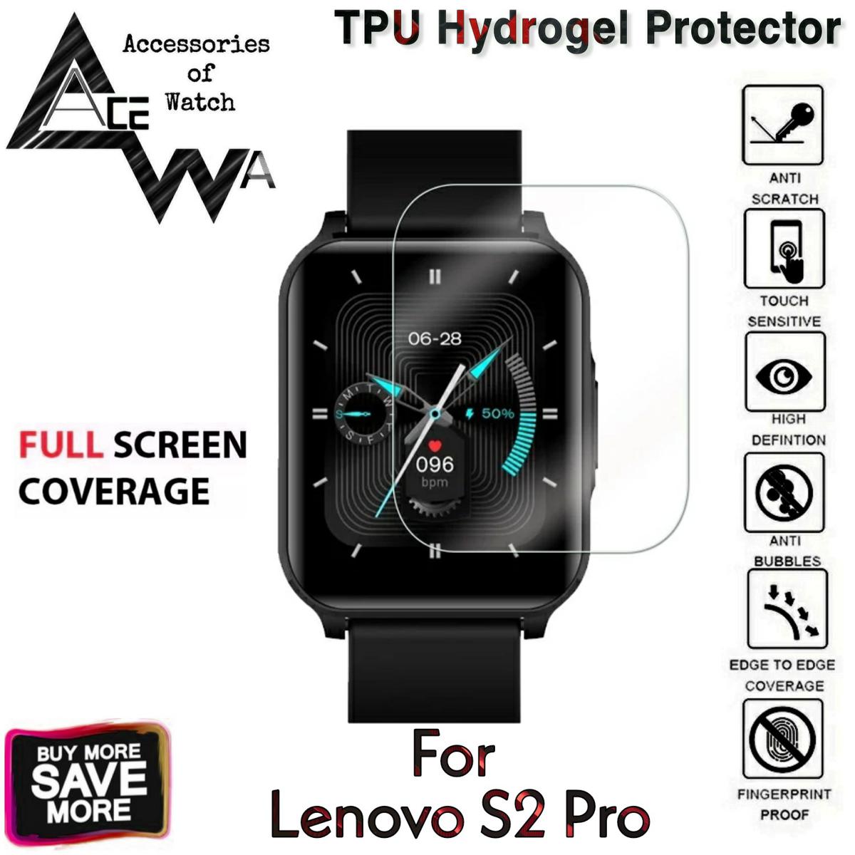 AceWa 1 Pcs Hydrogel Film Protector for Lenovo S2 Pro Full Screen Protector Lenovo S 2 Pro TPU Soft Clear Jelly Protective Film Guard for Lenovo S2 Pro Smart Watch Accessories