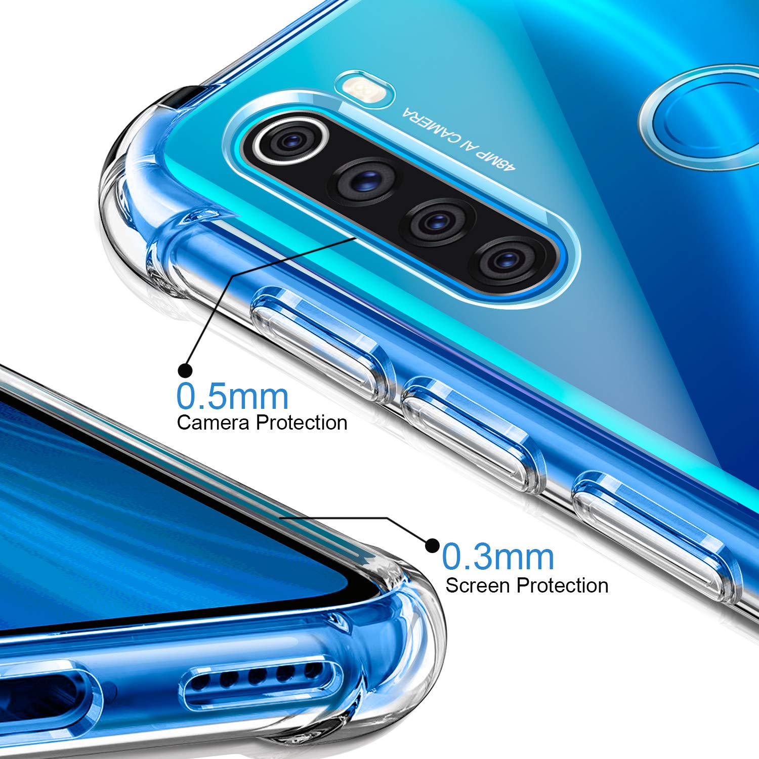 Xiaomi Redmi Note 8 Soft TPU Transparent Case, Shockproof Back Cover with Camera Protection, Slim Design