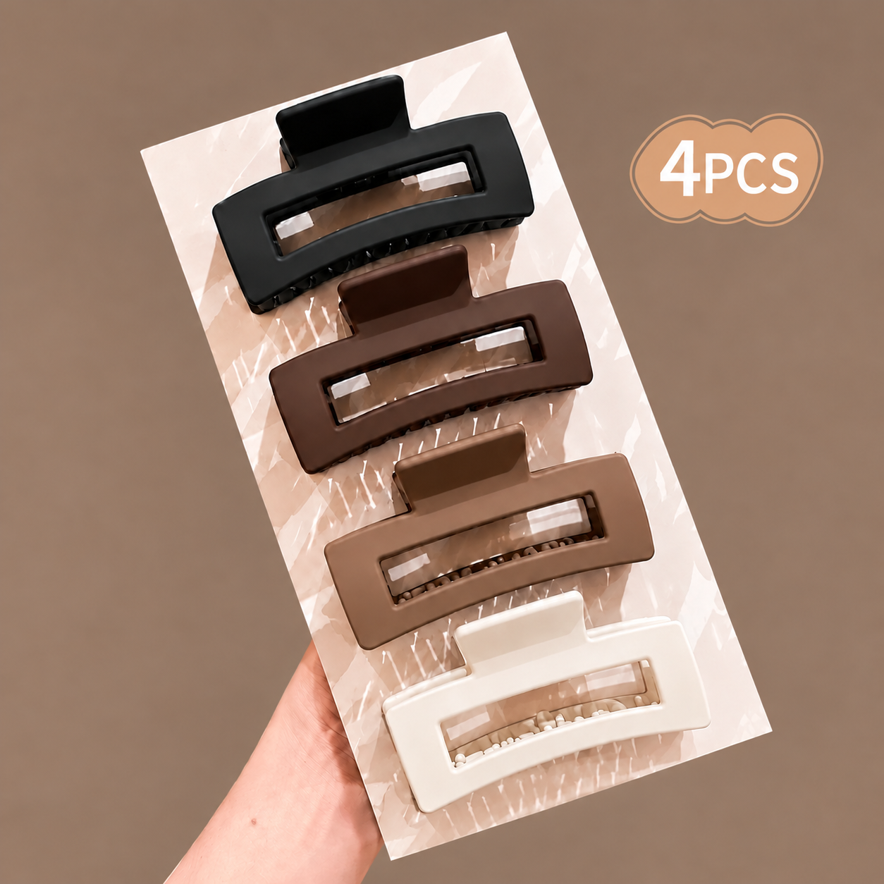 4 PCs | 2 PCs Korean Matte Rectangle Shape Claw Clip Catcher Strong Hold Everday Styling for Thin and Thick Hair Accessories
