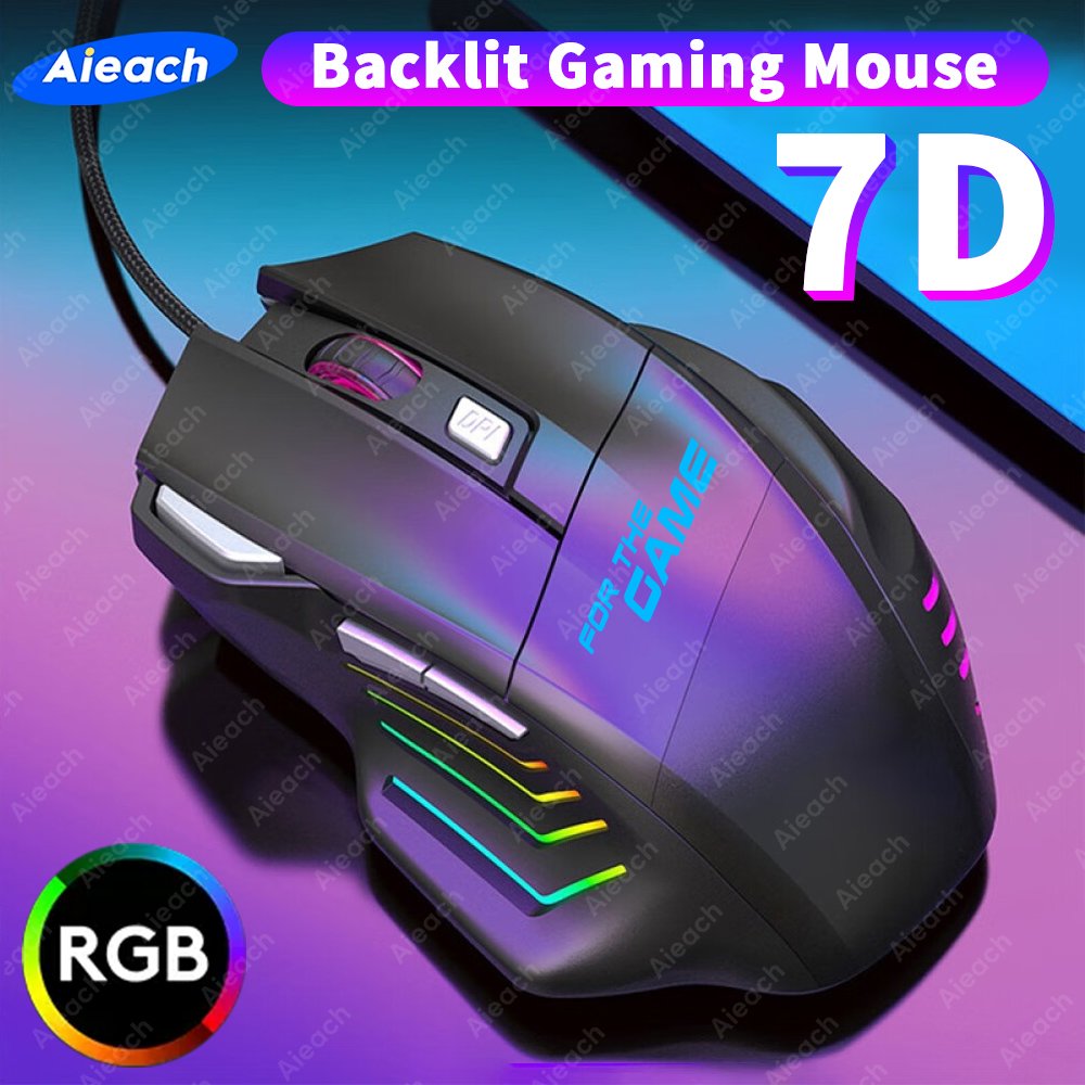 3200 DPI Gaming Mouse With 7 Programmable Buttons - 7 Light RGB Gaming Mouse USB Wired For PC, Laptop, Pubg Mobile, Free Fire. Minecraft By Funbug price in Pakistan