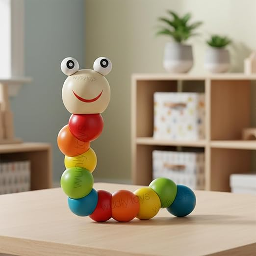Flexible Wooden Caterpillar Twist Toy for Kids – Bendable Sensory Fidget Toy, Montessori Baby Learning & Stress Relief Toy (2025-55)
