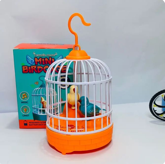 Voice Control Bird Cage Toy – Talking & Singing Electric Mini Parrot with Light & Sound | Hand Sensor Chirping Bird Toy for Kids | Realistic Electronic Birdcage