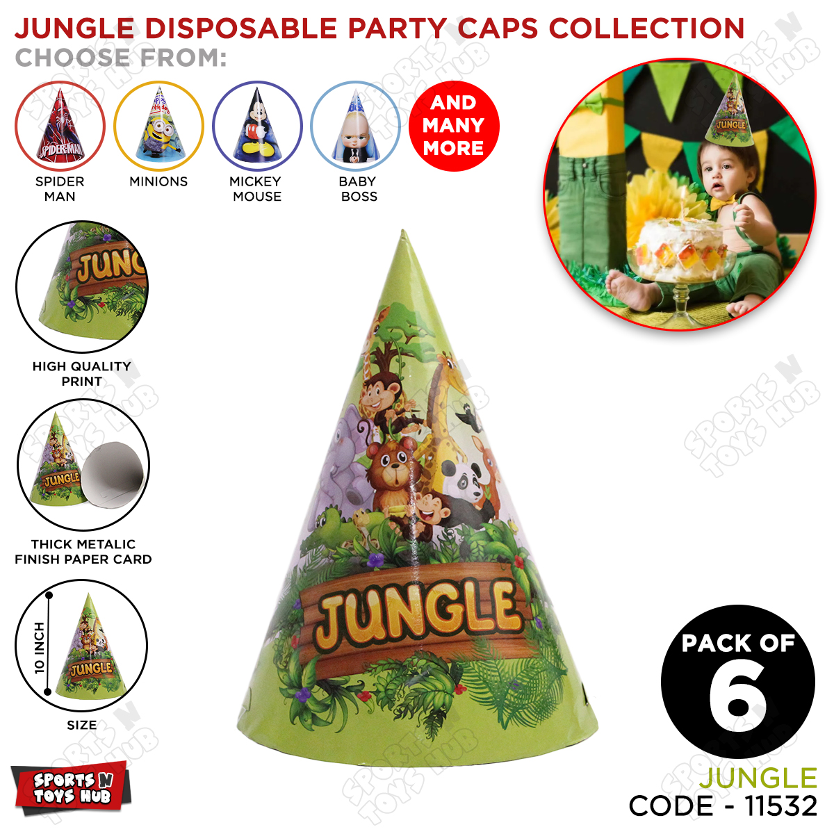 Jungle Book Birthday Caps Collection Cartoon Character Jungle Safari Themed Party Hats, Adults, Fun Family Party Supply for Birthdays, Baby Showers Celebrations, Party Supplies For Kids, Boys & Girls
