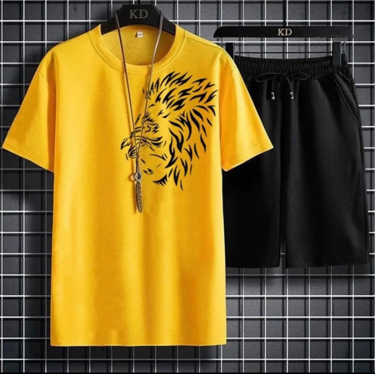 Tracksuit  Cotton Fabric T-Shirt & Short Set for Summer Elegant Famous Lion Printed Suits Gym Track Suit T shirts Pajama Casual Wear for Men/Girls/Women