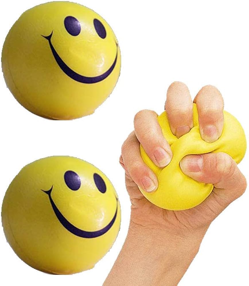 Hand Exercise Stress Relief Smiley Emoji Physio Ball Yellow Smile Face, Kids Birthday Gift Best for Psycho Patients